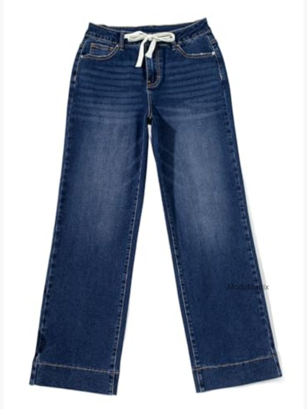 High Waisted Wide Leg Stretchy Jeans with Drawstring - Picture 7 of 7